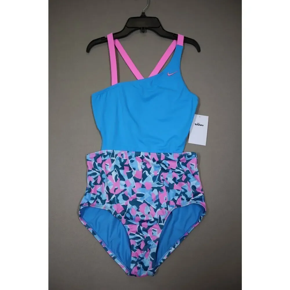 Nike Girls Blue Lightning Blue and Pink One‎ Piece Swimsuit Size XL